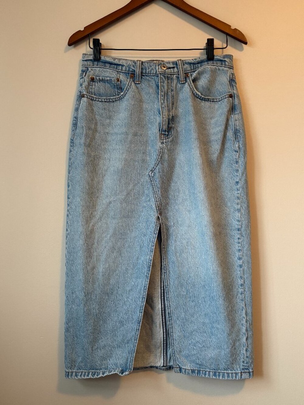 Abercrombie & Fitch High Rise Denim Midi Jean Skirt 28/6